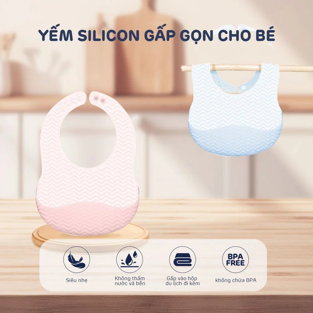 Yếm ăn dặm silicon gấp gọn và tiện dụng