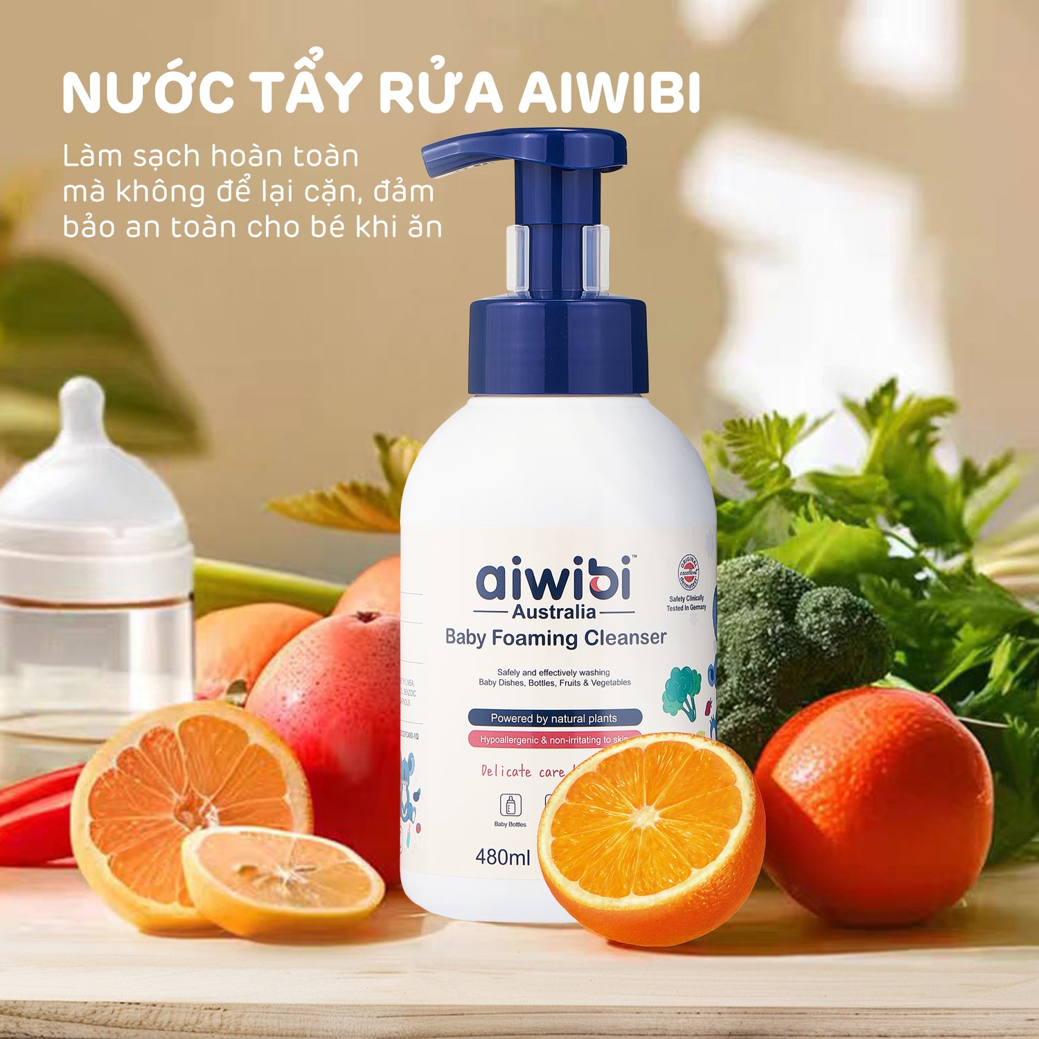 Nước rửa rau củ quả và đồ dùng cho bé dạng bọt