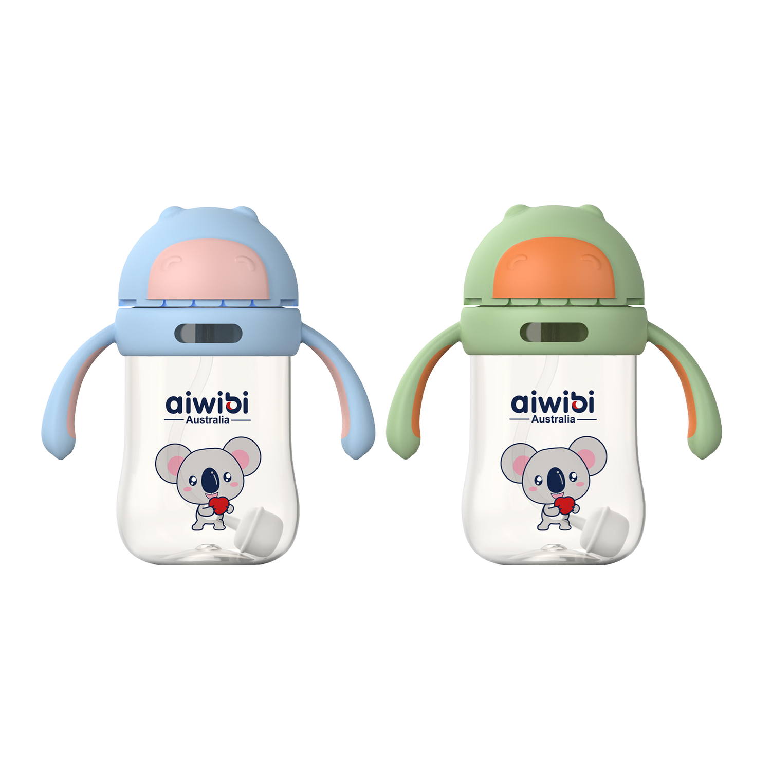 Bình uống nước cho bé Aiwibi 300ml - Màu xanh lá & Màu xanh