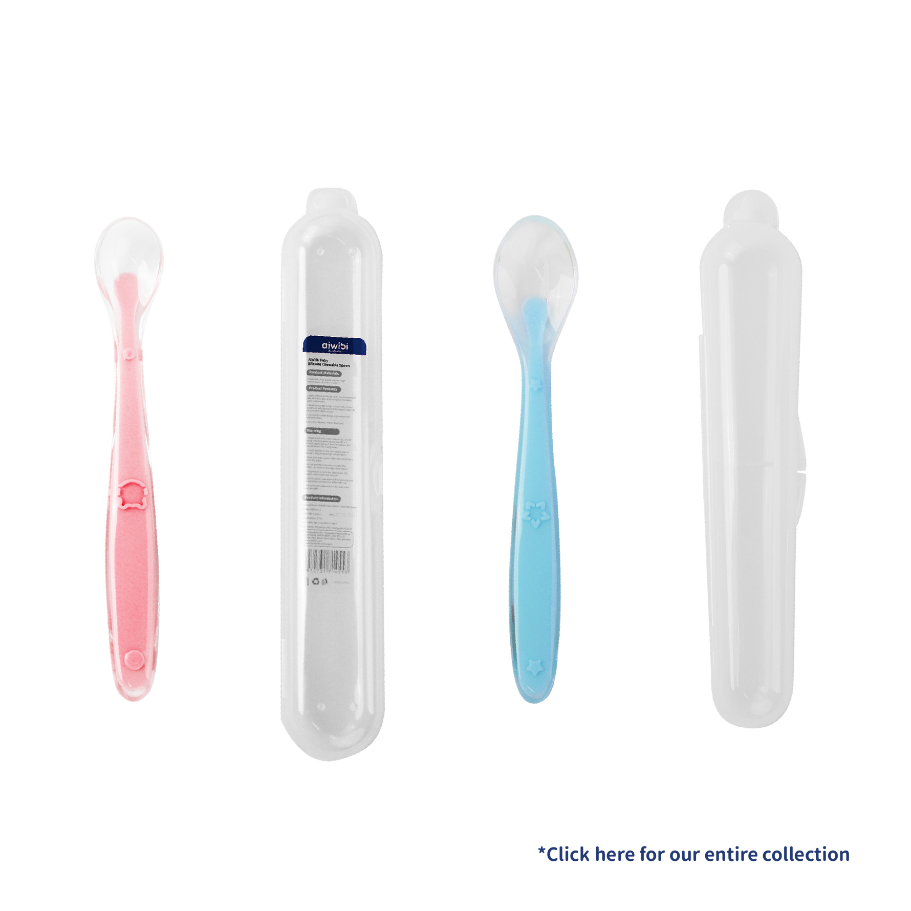 Bộ 2 thìa tập ăn cho bé - Hồng & Xanh kèm hộp bảo quản riêng | Chất liệu silicone an toàn.
