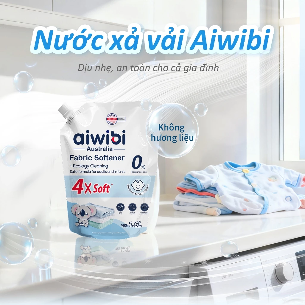 Nước Xả Vải Aiwibi Cho Quần Áo Mềm Mại, Dịu Nhẹ - Không Hương Liệu (1600ml)