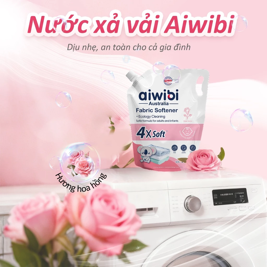 Nước Xả Vải Aiwibi Cho Quần Áo Mềm Mại, Dịu Nhẹ - Hương Hoa Hồng (1600ml)