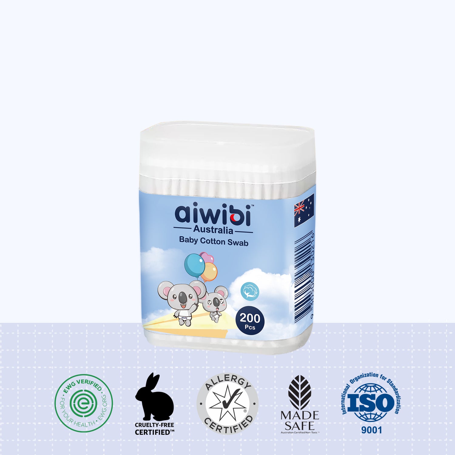 Tăm bông Aiwibi cho bé – 200 cái, bông thiên nhiên, mềm mịn