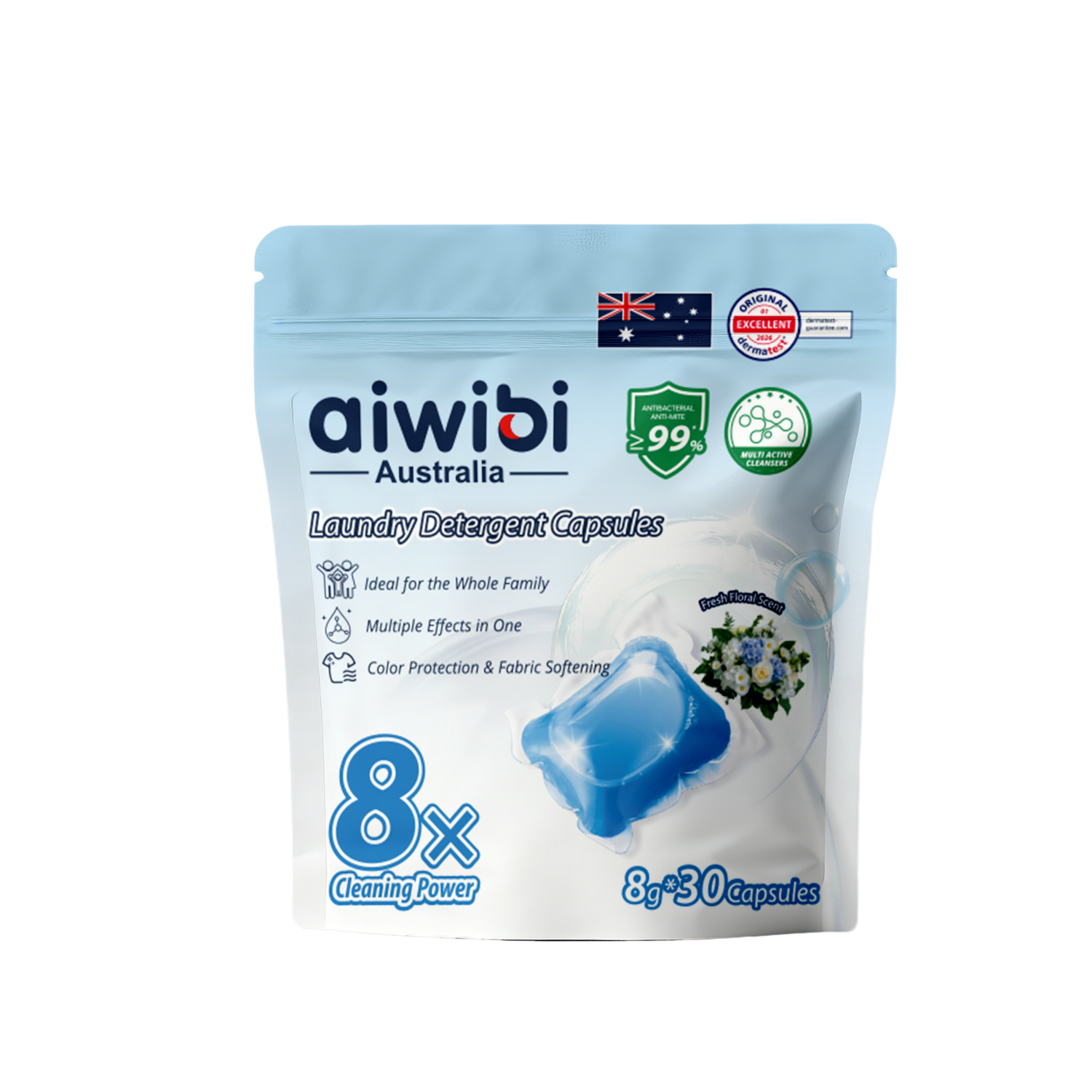 Túi Viên Giặt Aiwibi 3in1 Tiện Lợi (30 viên/túi), Sạch Vượt Trội, Đánh Bay Vết Bẩn, Giữ Quần Áo Thơm Lâu - Hương Hoa