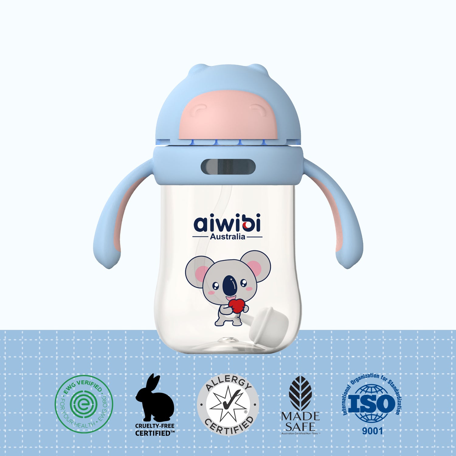 Bình uống nước cho bé Aiwibi 300ml - Màu xanh lá & Màu xanh