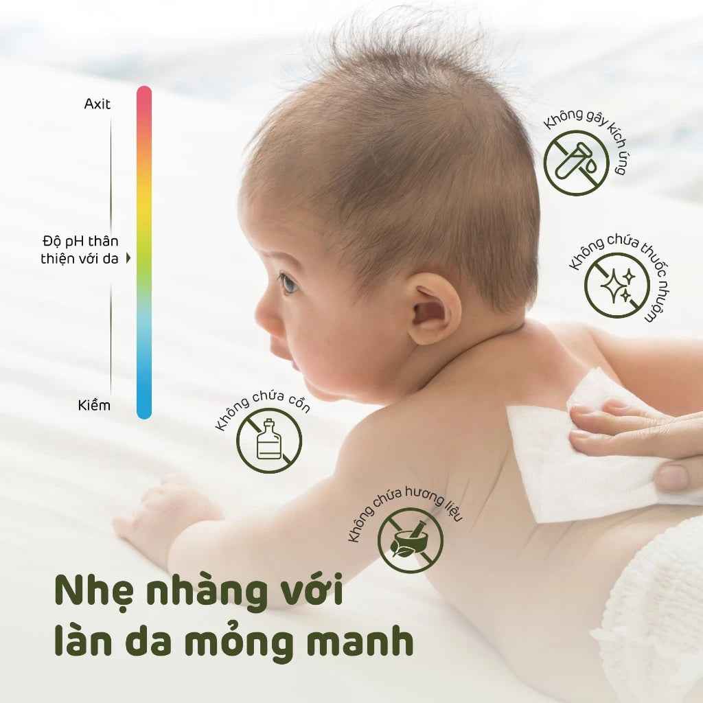 Khăn lau Aiwibi dùng cho trẻ sơ sinh từ 0 tháng, làm sạch nhẹ nhàng vùng mặt và mông