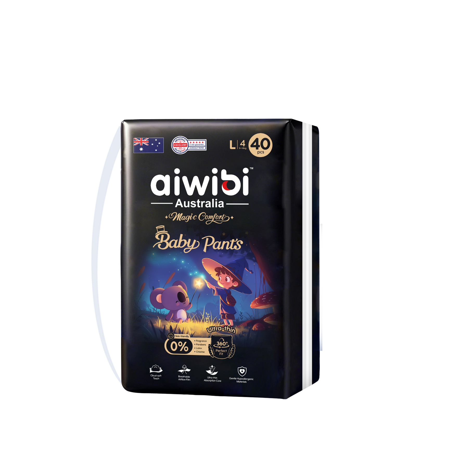 Hình ảnh bao bì chính hãng tã quần Aiwibi Magic Comfort size L (9-14kg)
