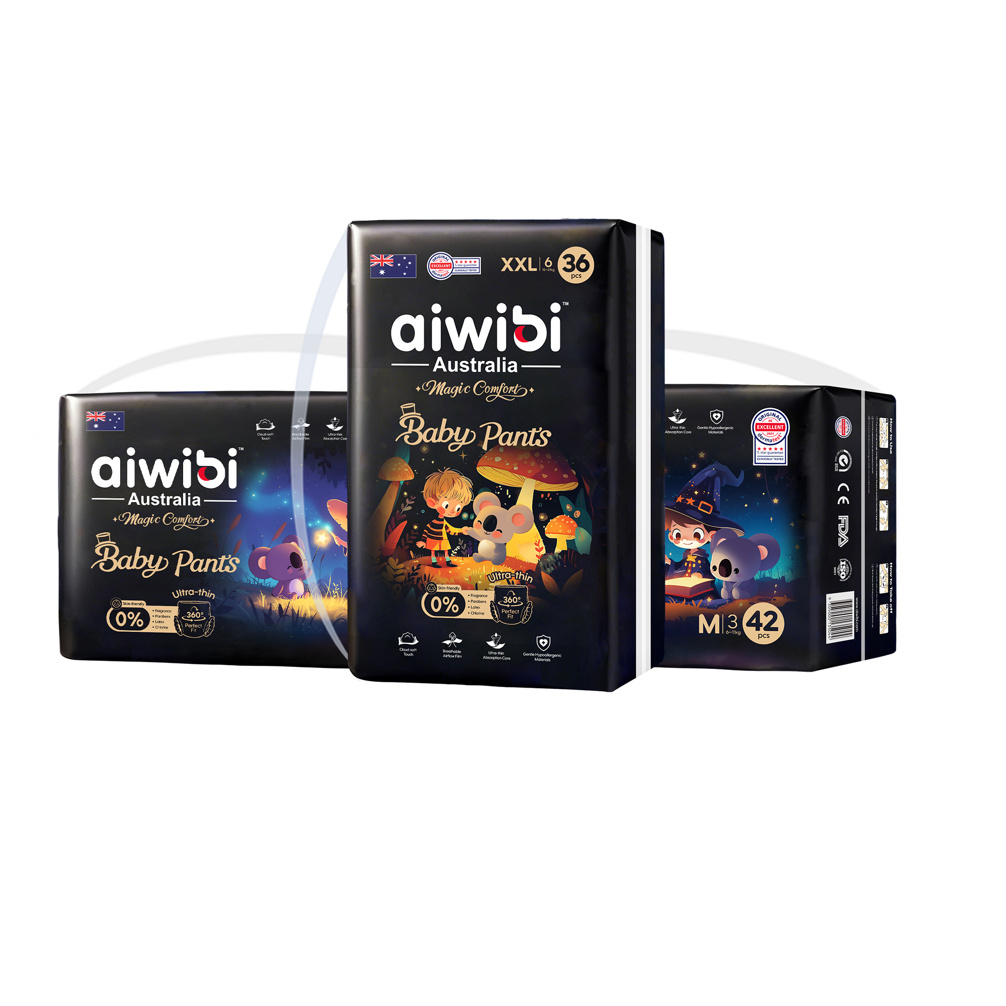 Tã dán siêu cao cấp Aiwibi Magic Comfort - Thiết kế đai lưng chun nhẹ như không khí và bề mặt sợi siêu mịn cho làn da nhạy cảm.