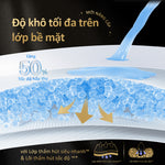 Lớp bề mặt khô thoáng tối đa - Công nghệ thấm hút tức thì, giữ da bé luôn khô ráo 12h.